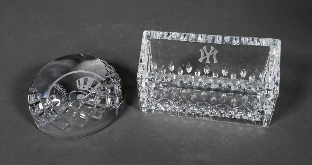 Appraisal: WATERFORD CRYSTAL NEW YORK YANKEES ITEMSOne paperweight and one card