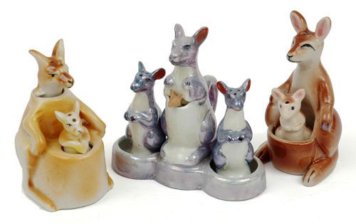 Appraisal: THREE JAPANESE PORCELAIN KANGAROO CRUETS Each modelled as kangaroos and