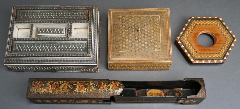 Appraisal: PERSIAN LACQUER CALLIGRAPHY BOX WITH INLAID WRITING STAND STATIONARY BOX