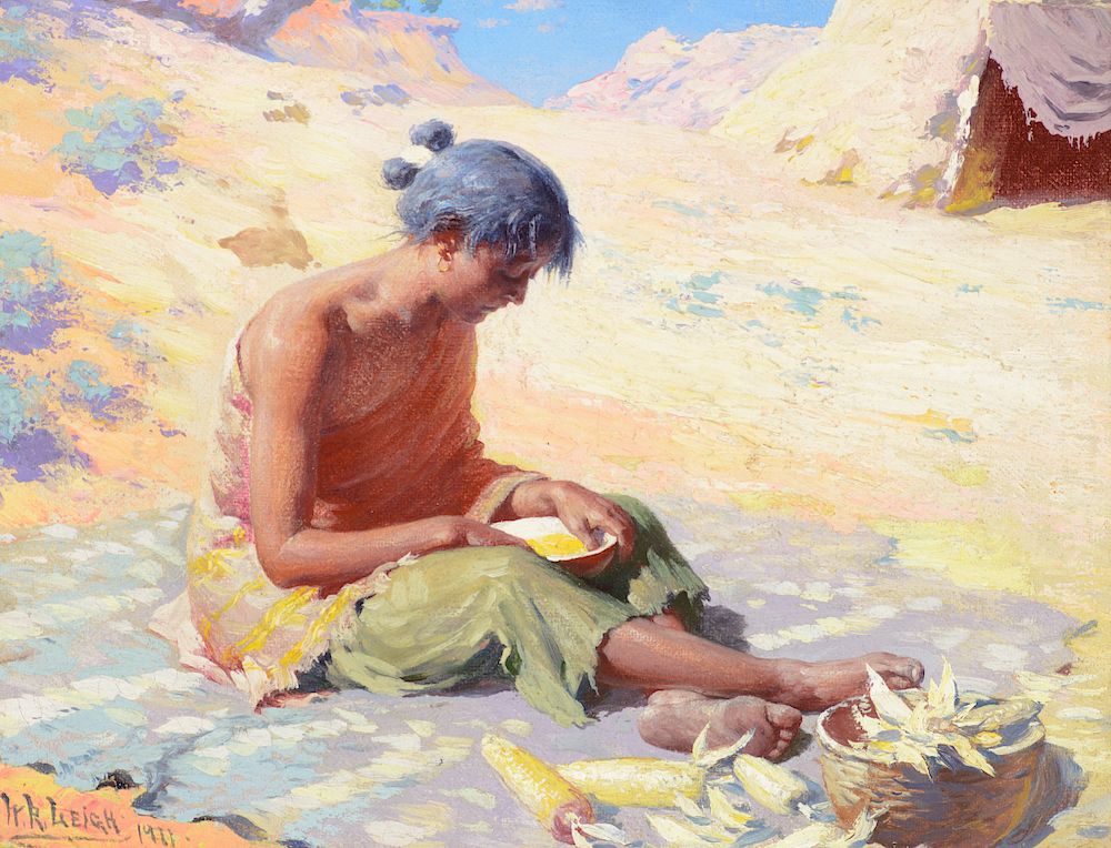 Appraisal: William R Leigh Navajo Girl Preparing Corn Exclusive on Bidsquare