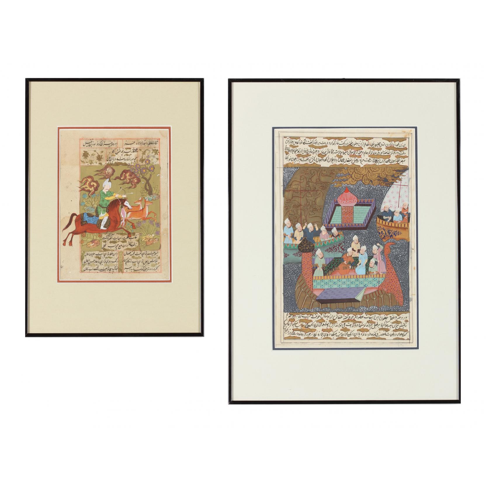 Appraisal: Two Persian Miniature Paintings th century mixed media with gold