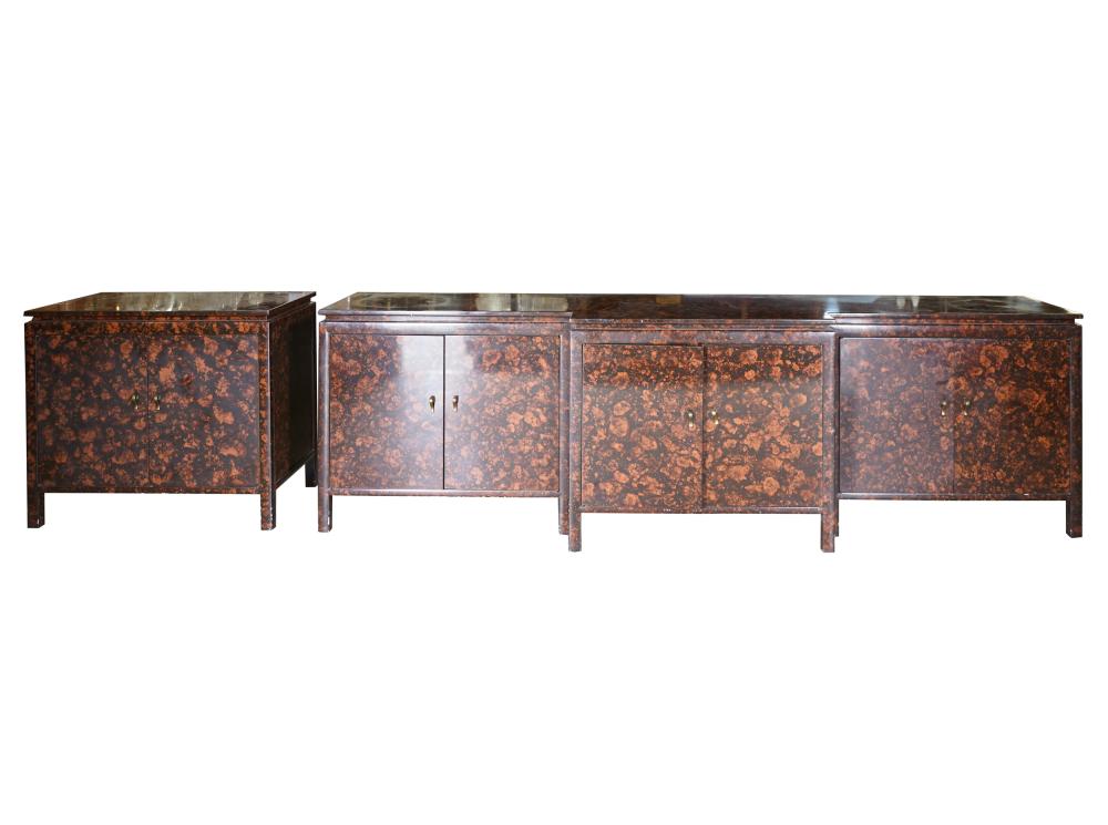 Appraisal: LACQUERED WOOD BREAKFRONT BUFFET SIDE CABINETunsigned each with faux-tortoise finish