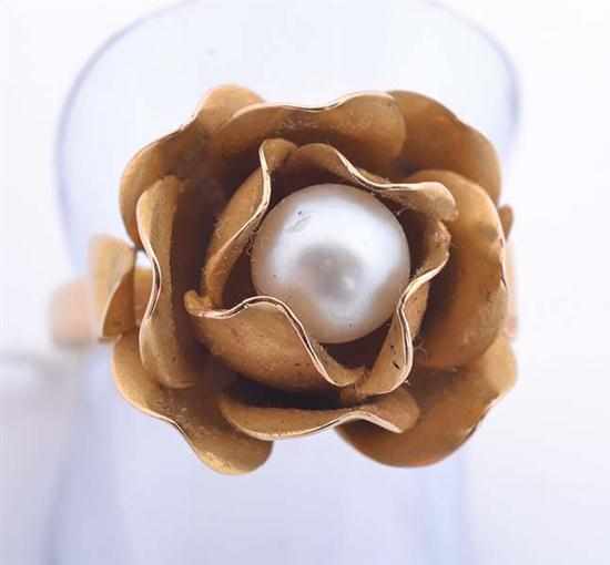 Appraisal: A CULTURED PEARL SET DRESS RING OF FLORAL DESIGN TESTED