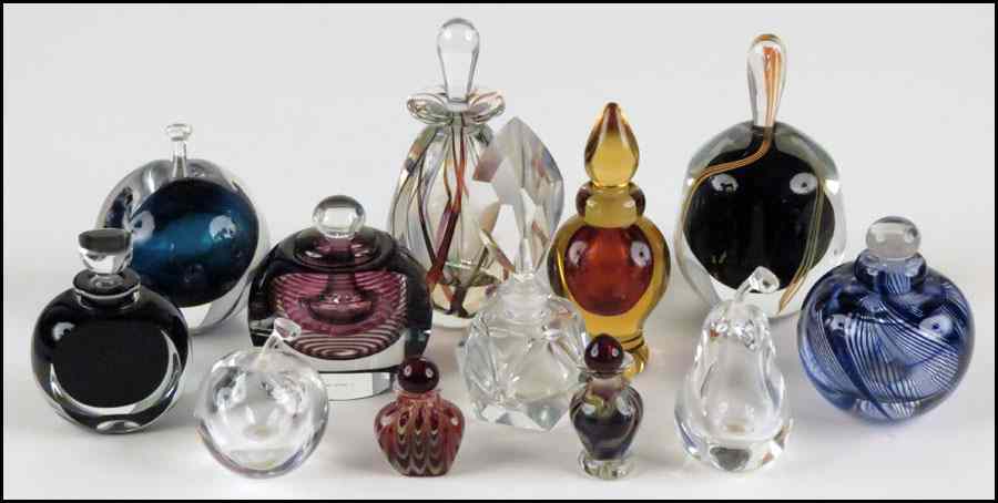 Appraisal: THREE LINDSTRAND FOR KOSTA GLASS PERFUME BOTTLES Together with a