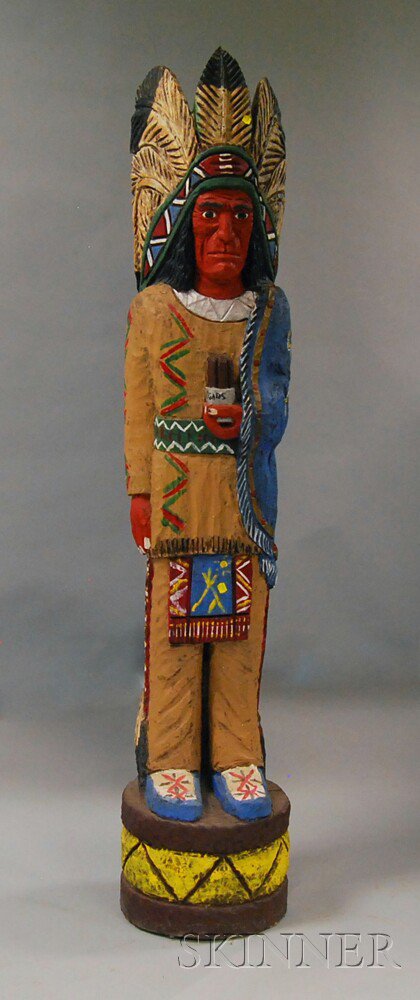 Appraisal: Carved Polychrome Cigar Stove Native American Figure ht in Estimate