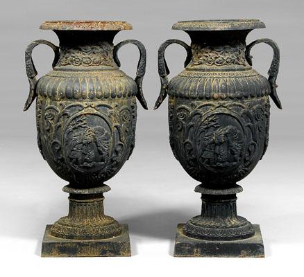 Appraisal: Pair large cast iron garden urns each classical form with