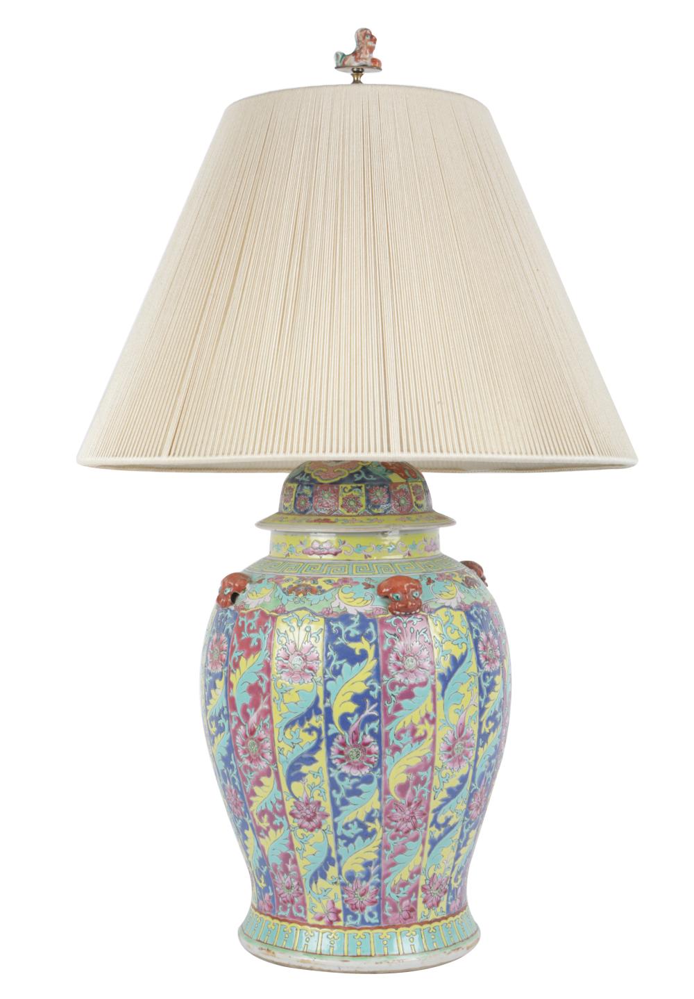 Appraisal: CHINESE PORCELAIN JARdrilled and mounted as a lamp inches high