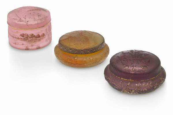 Appraisal: Three Daum Nancy enameled cameo glass covered boxes circa each