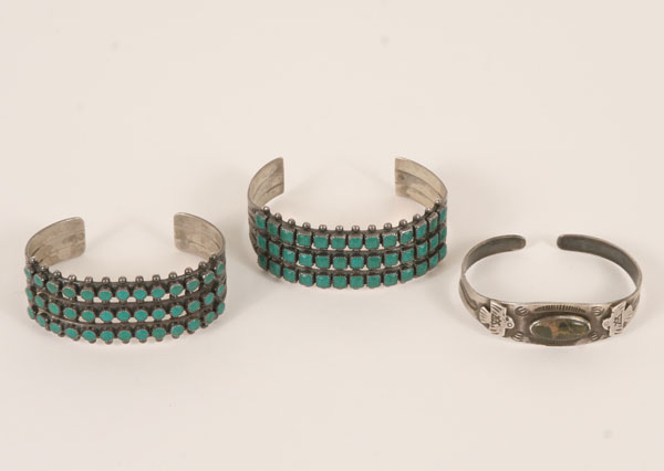 Appraisal: Zuni sterling silver and turquoise bracelets Two bracelets are marked