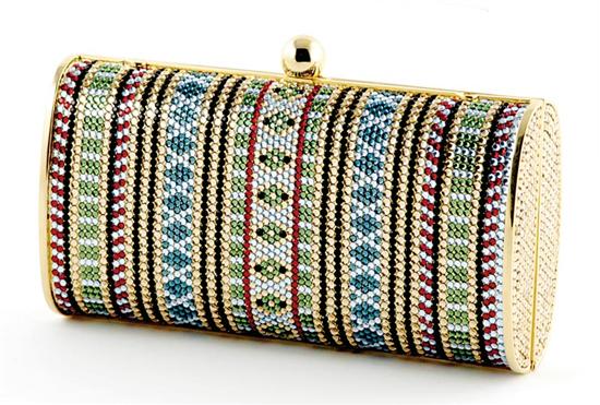 Appraisal: Stuart Weitzman minaudiere crystal-inset goldtone oblong clutch fitted with concealed