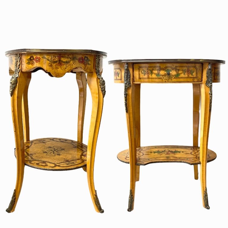 Appraisal: Pair of French Style Silde Tables One oval top and