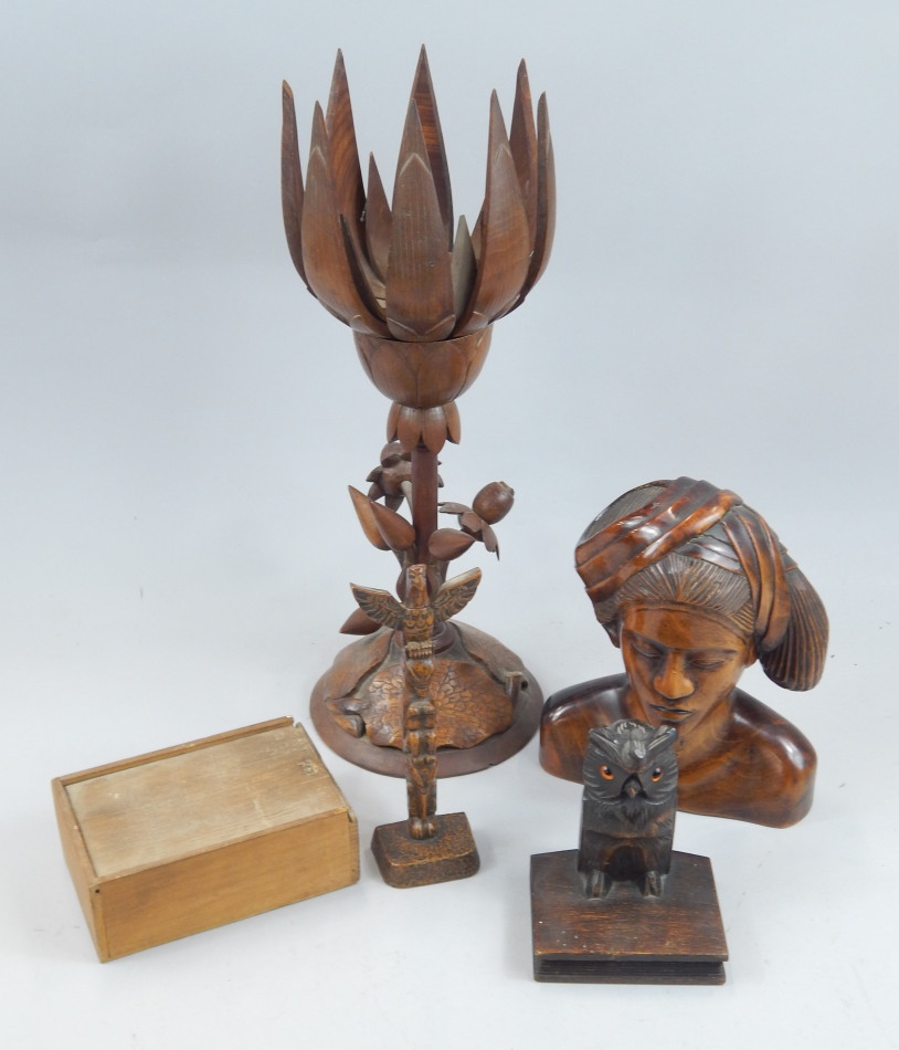 Appraisal: A collection of treen to include an Eastern wooden bust