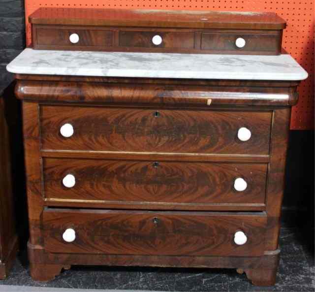 Appraisal: American Empire Chest with Half Marble and UpperGlove Boxes From