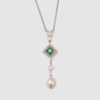 Appraisal: MARCUS CO Platinum K Yellow Gold Natural Pearl Diamond Emerald