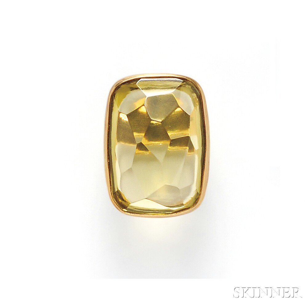 Appraisal: kt Gold and Lemon Quartz Ring Adelline the large faceted