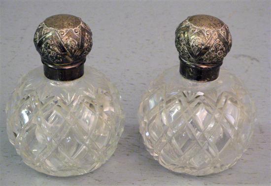 Appraisal: Pair of victorian silver topped hobnail cut perfume bottles Birmingham