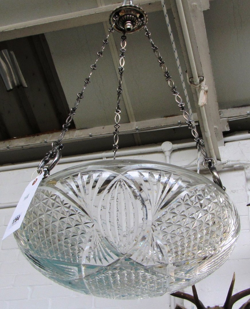 Appraisal: A cut glass ceiling light of shaped circular form th