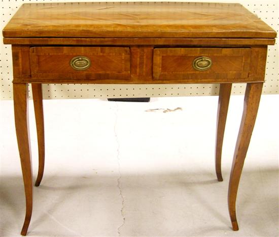 Appraisal: th C Italian flip top card table fruitwood with banding