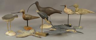 Appraisal: Group of eight carved bird decoy figures six are shorebird