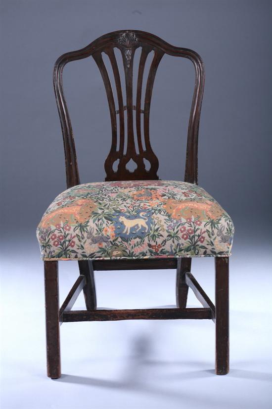 Appraisal: FEDERAL MAHOGANY SHIELD-BACK CHAIR th century with flame-stitch upholstery Arching