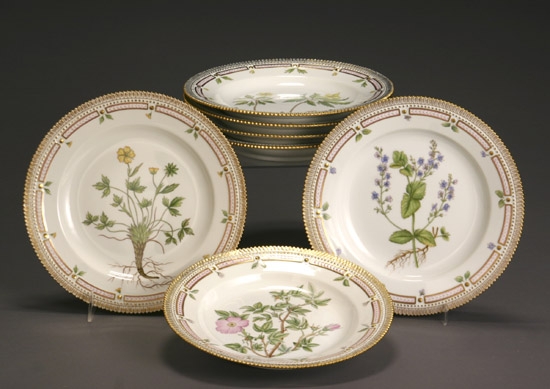 Appraisal: Seven Royal Copenhagen 'Flora Danica' Dinner Plates Dated - Each