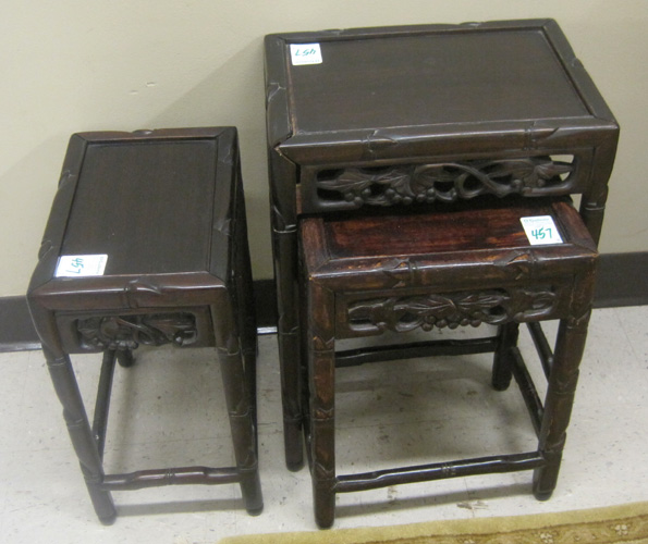 Appraisal: THREE SMALL ROSEWOOD OCCASIONAL TABLES Chinese early th century each