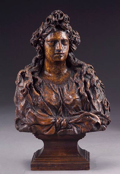 Appraisal: A Baroque carved wood bust of a woman late th