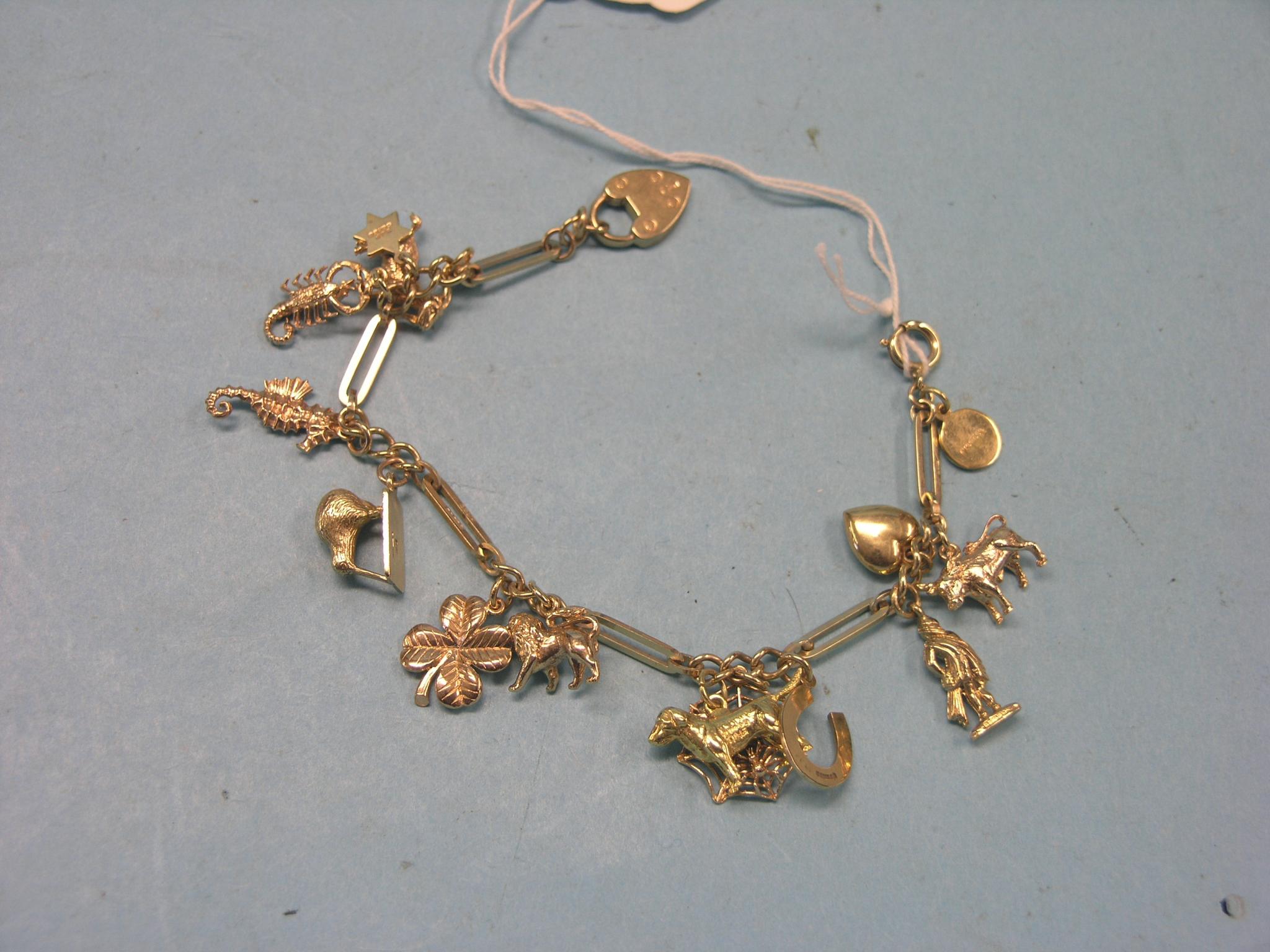 Appraisal: A ct gold charm bracelet set numerous charms grams total