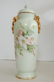 Appraisal: BAVARIAN H P FLORAL LIDDED VASE