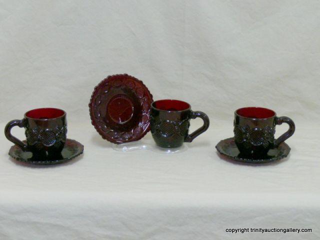 Appraisal: Three Ruby Red Glass Cape Cod Cup Saucer Sets -