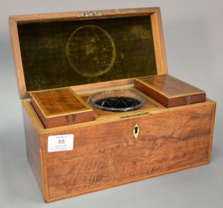 Appraisal: Federal mahogany tea caddy with hinged covers inside ht wd