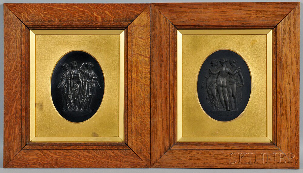 Appraisal: Pair of Wedgwood Black Basalt Three Graces Plaques England th