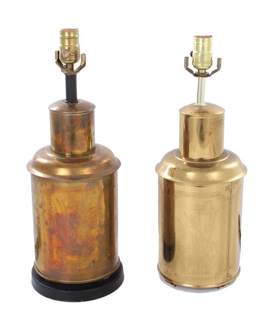 Appraisal: Pair brass canister-form lamps overall H pcs Provenance Berline Harrison