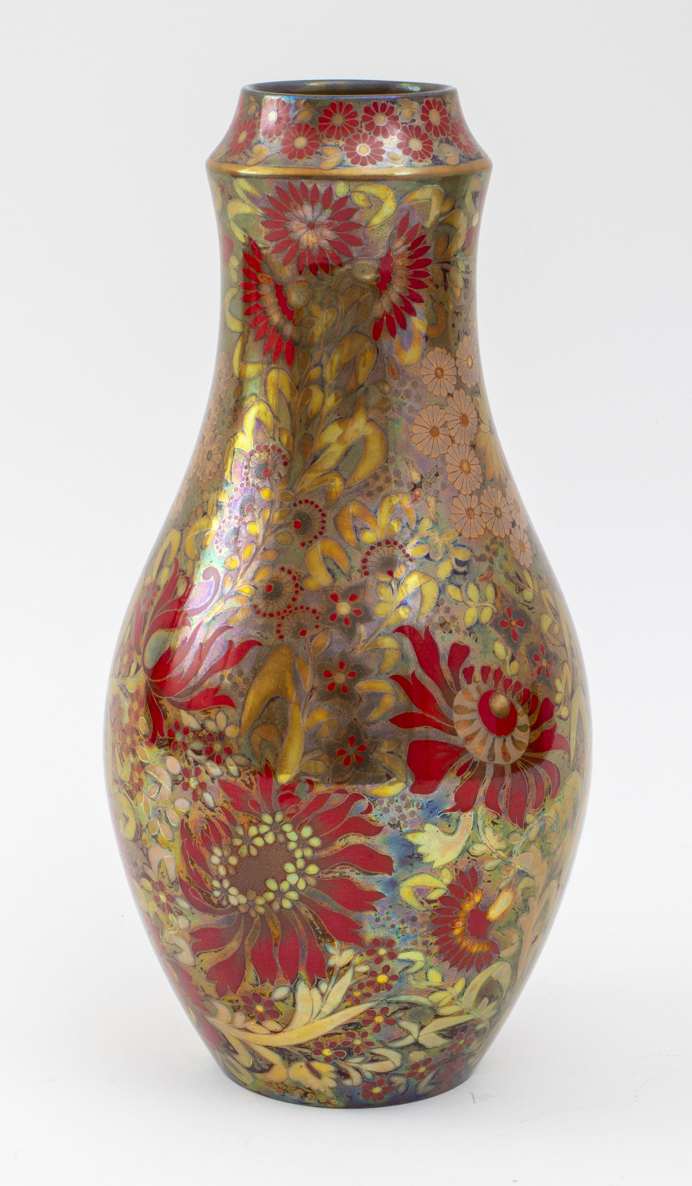 Appraisal: ZSOLNAY IRIDESCENT CERAMIC VASE WITH FLOWERS Hungarian Zsolnay iridescent ceramic