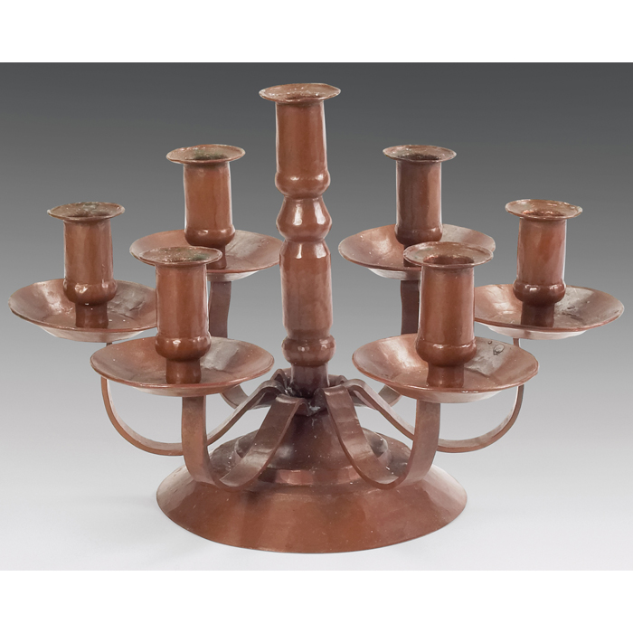 Appraisal: Arts and Crafts candelabra in hammered copper six candle holders