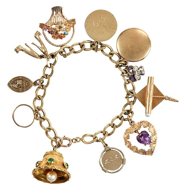 Appraisal: Gold Charm Bracelet one kt bell charm seven kt charms