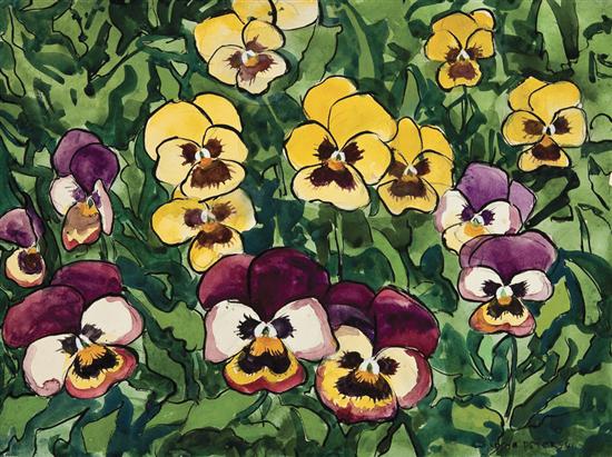 Appraisal: JANE PETERSON American - Field of Pansies An Unfinished Flower