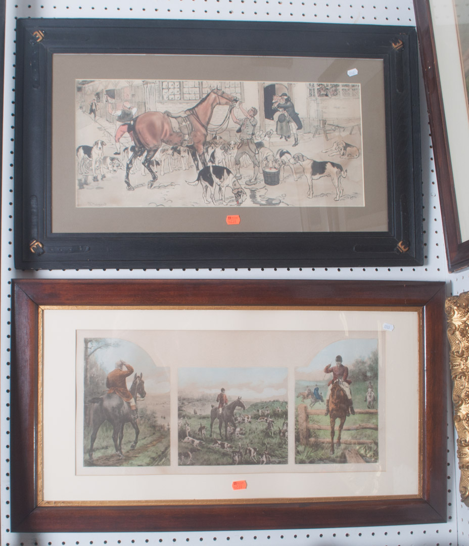 Appraisal: Three fox hunting framed prints