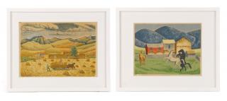 Appraisal: Collection of Two Mildred Rackley Silkscreens Collection of two pastoral