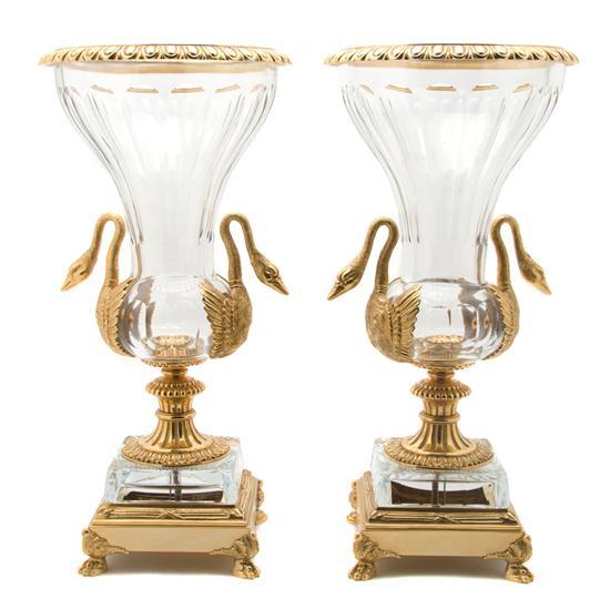 Appraisal: Pair of Neoclassical Style Gilt Bronze and Glass Urns th