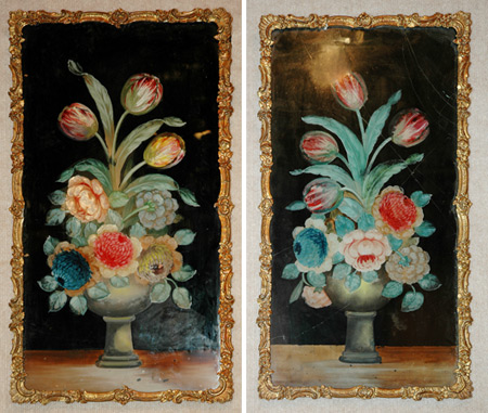 Appraisal: Pair of Framed Chinese Export Reverse Paintings on Glass Estimate