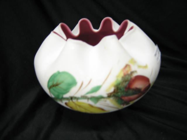 Appraisal: Victorian Satin Art Glass Rosebowl handpainted floral