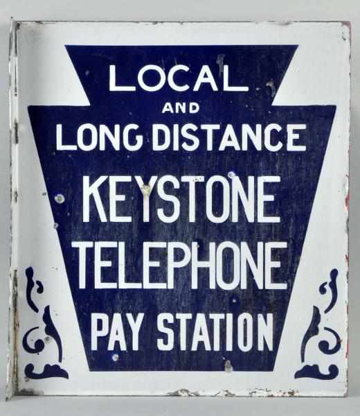 Appraisal: Local Long Distance Keystone Pay Station Sign Porcelain two-sided sign