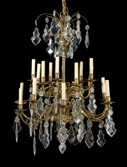 Appraisal: Large French Gilt-Brass and Cut Glass Tiered Twenty-Light Chandelier first