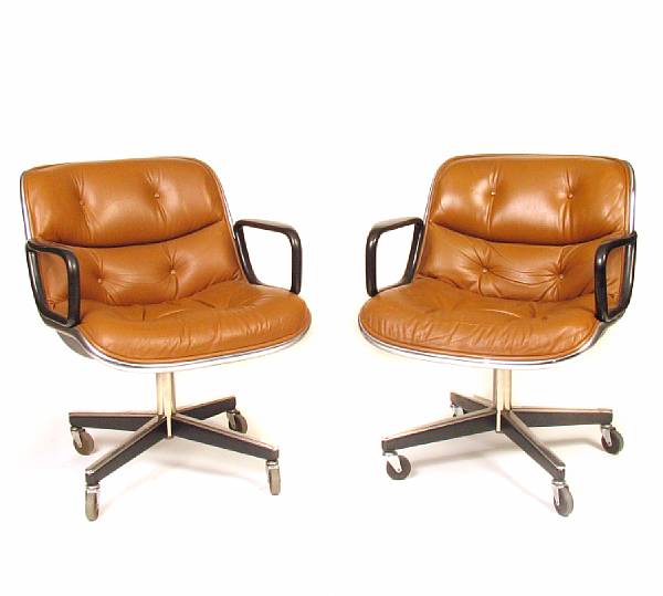 Appraisal: A set of four Knoll leather and chrome swivel open