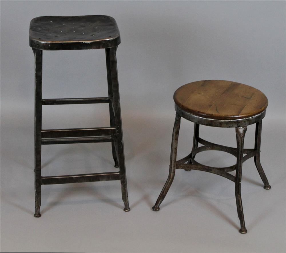 Appraisal: TWO INDUSTRIAL STYLE STOOLS - ONE BAR HEIGHT the shorter