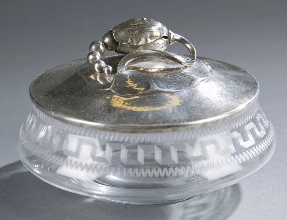 Appraisal: Glass candy dish with Georg Jensen lid A glass candy