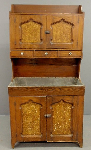 Appraisal: Dry sink hutch cabinet c with a galvanized well As