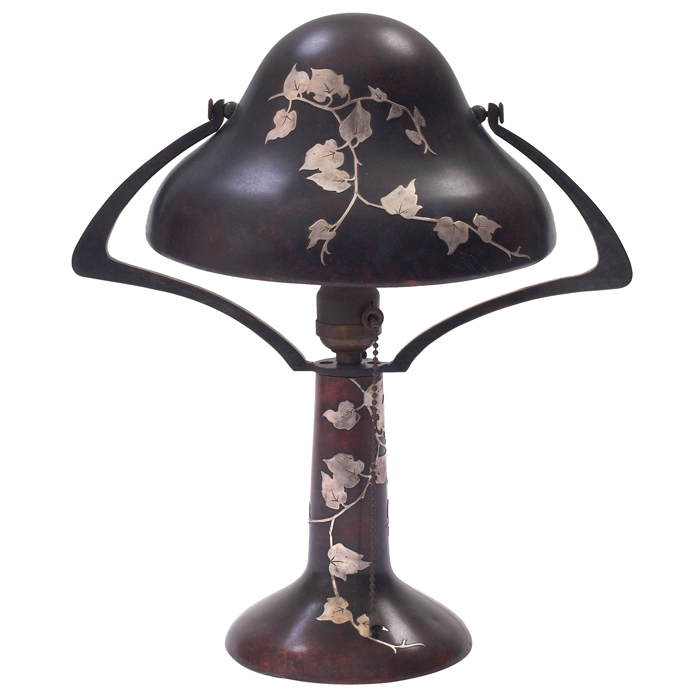 Appraisal: Heintz lamp sterling on bronze applied organic design original patina