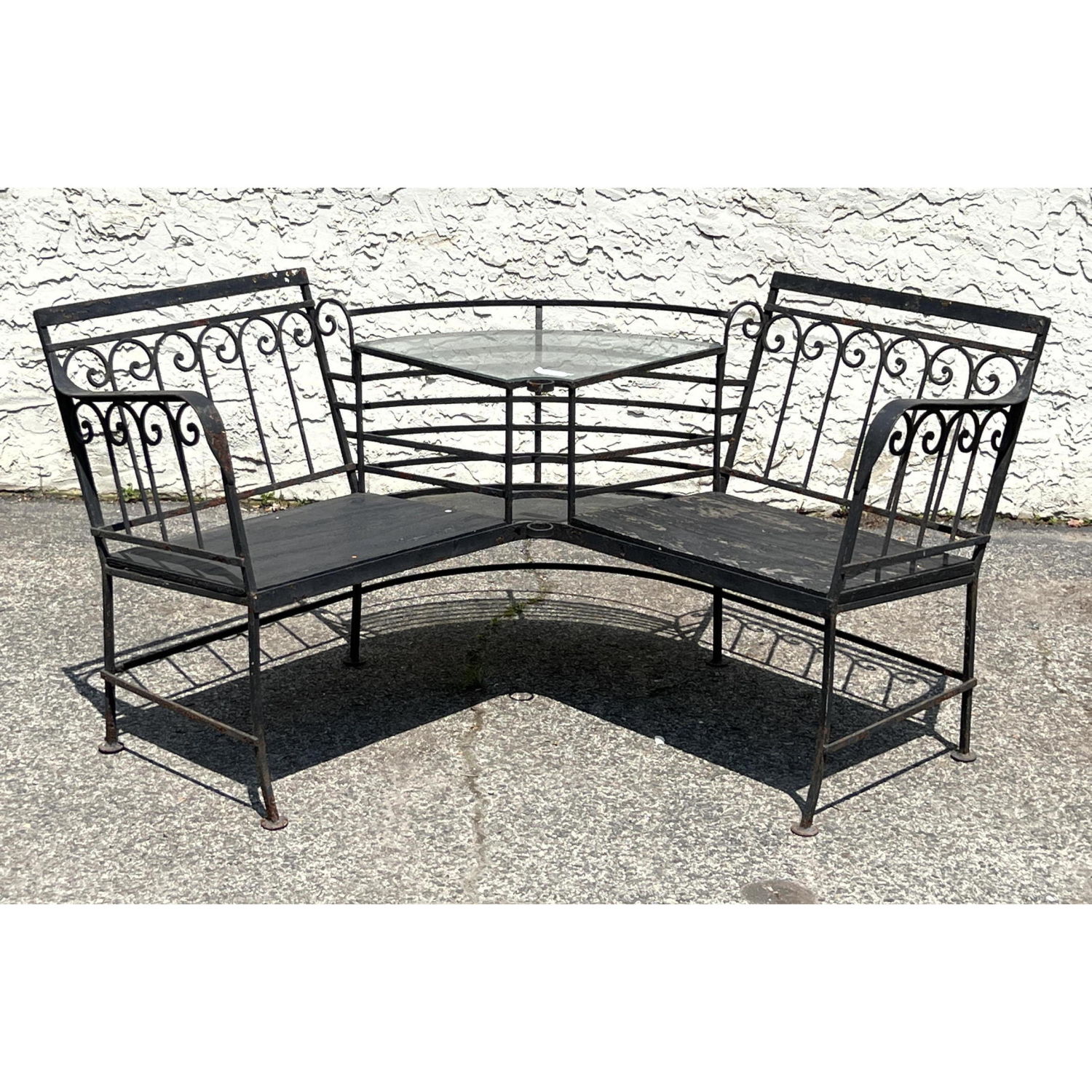 Appraisal: Unusual Iron Outdoor Tete a Tete Seating and Table Glass